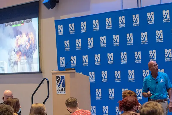 FDNY Ret. Battalion Cmdr. Jack Oehm recounts the history of the Sept. 11 terrorist attacks at UML