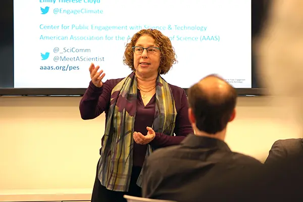 Vice Provost for Faculty Success Beth Mitchneck talks to faculty