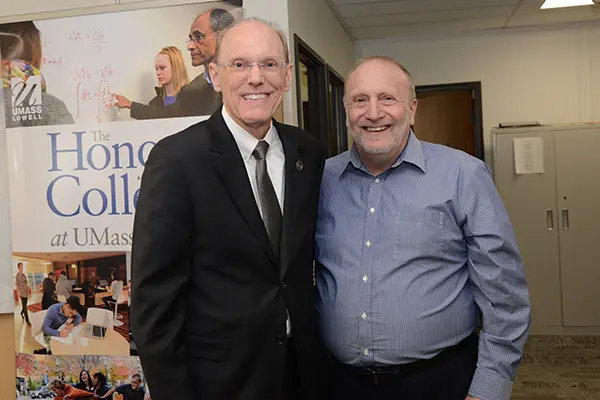 Middlesex Community College President James Mabry, left, and UMass Lowell Honors College Dean Jim Canning