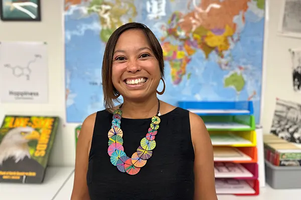 Asst. Prof. Christine Montecillo Leider in UML's model classroom