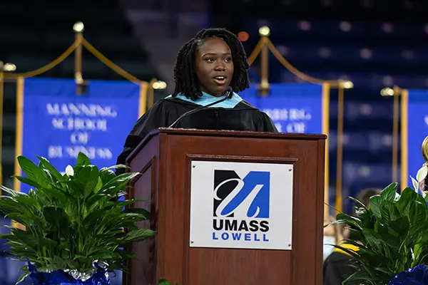 Keynote speaker Nana Younge speaks from the podium