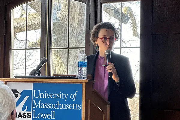 Iranian poet, scholar and feminist activist Fatemeh Shams delivers the Day Without Violence lecture at UMass Lowell