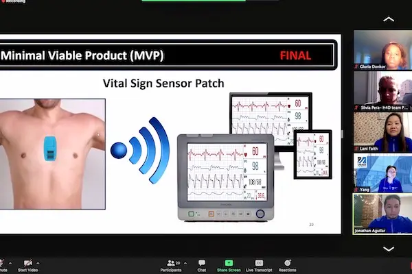 Hacking for Defense students present their sensor patch on Zoom