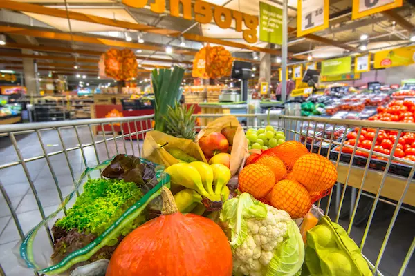 Healthy food in grocery cart