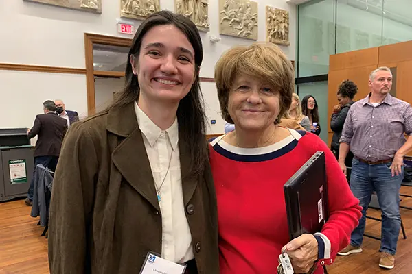 Honors education major Eleanora Peters with Education Prof. Pat Fontaine, a mentor with whom she is doing research on Lowell industries during World War I