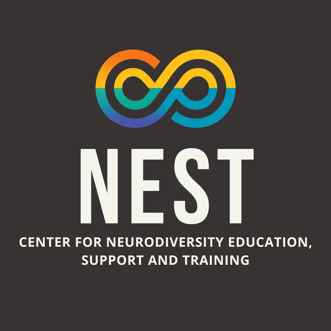 Logo - Stylized Infinity Symbol with NEST Center for Neurodiversity Education, Support and Training.