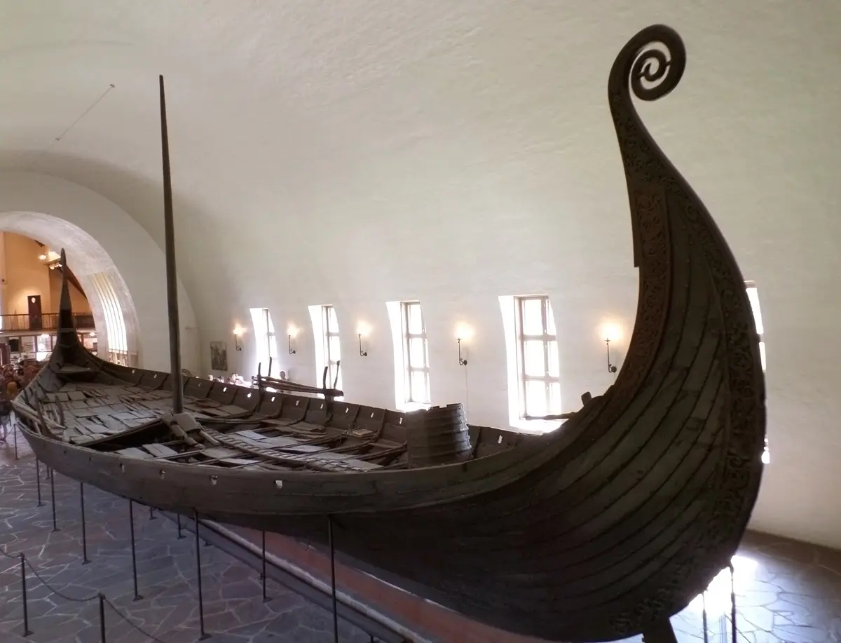 The Osberg Ship, well preserved Historic Viking ship in Oslo museum in Norway.