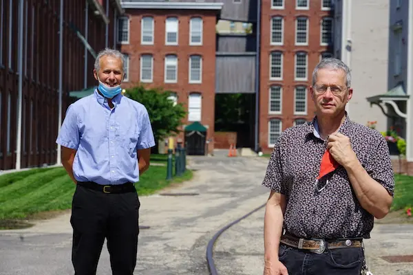 Gray Fitzsimons and Tony Sampas outside the Boott Mills