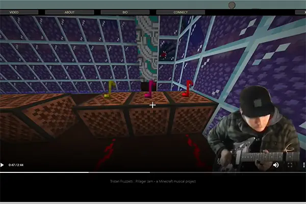 Performance major Tristan Fruzzetti performs live, using video images from Minecraft and Logic software as a green screen and accompaniment
