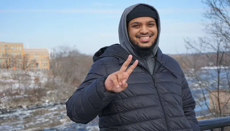 UMass Lowell student Rameez Shaikh standing outdoors