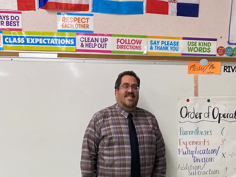 Roberta Rivera in his middle school classroom.