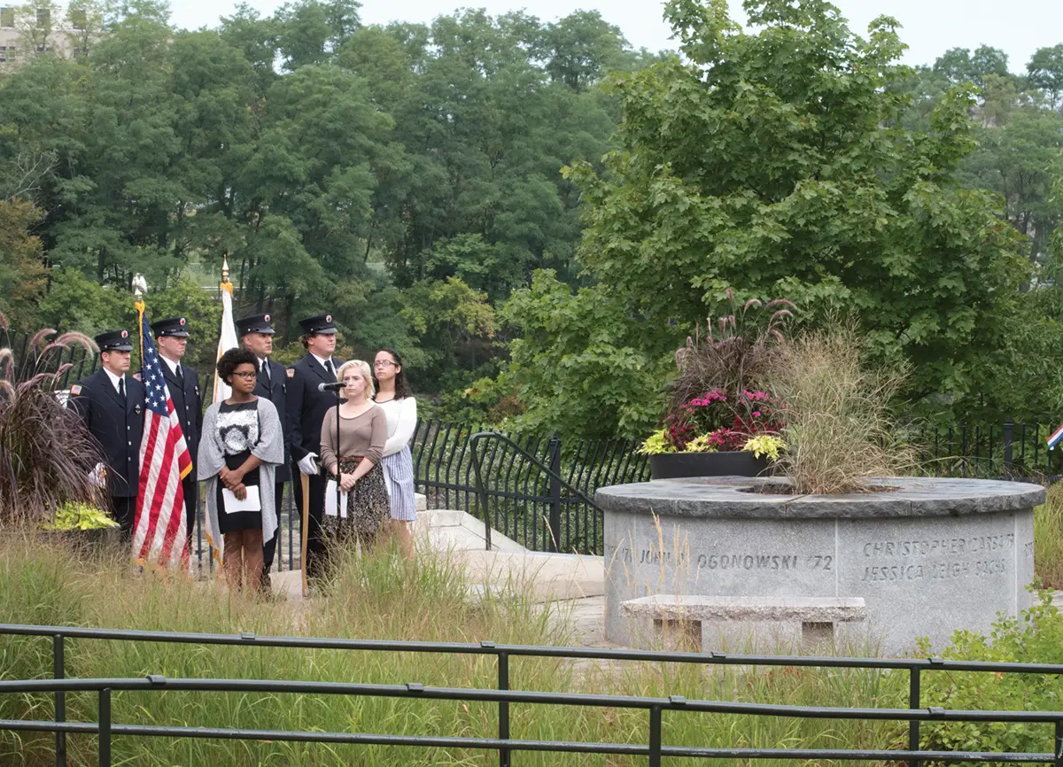 Students at 9/11 memorial on campus