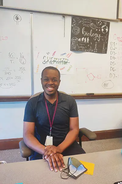 UML UTeach graduate Ralph Saint-Louis teaches biology and chemistry at Lowell High School