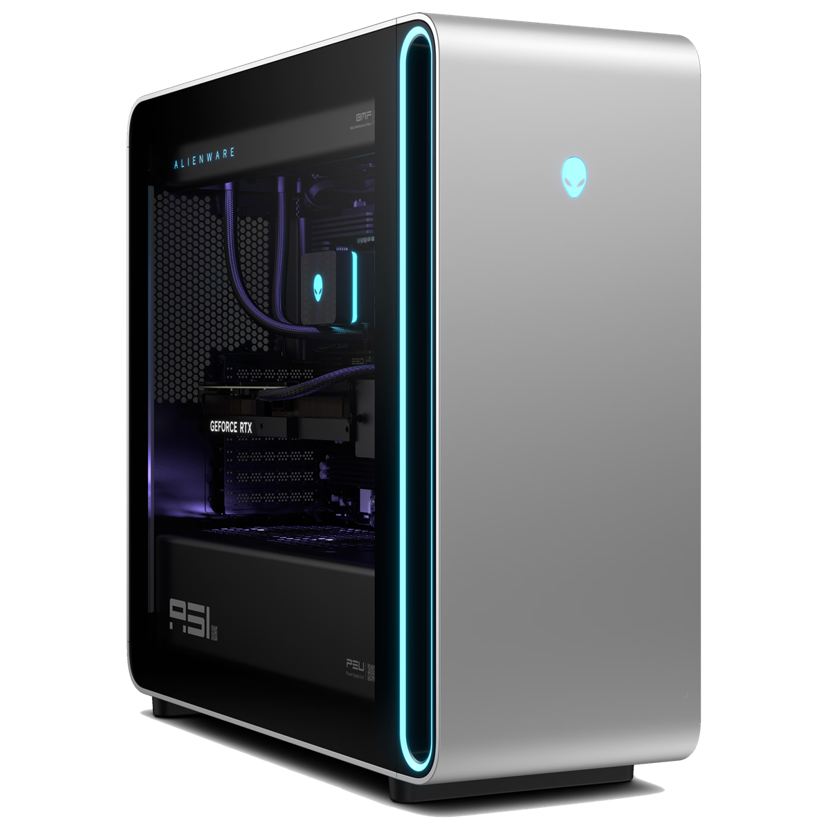 Alienware Area-51 Gaming PC, standing upright, with a small Alienware logo on the front.