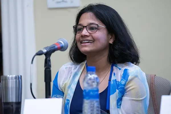 Renu Kurien Bostwick, Massachusetts coordinator for Women Out Front, at the UML Women's Leadership Conference