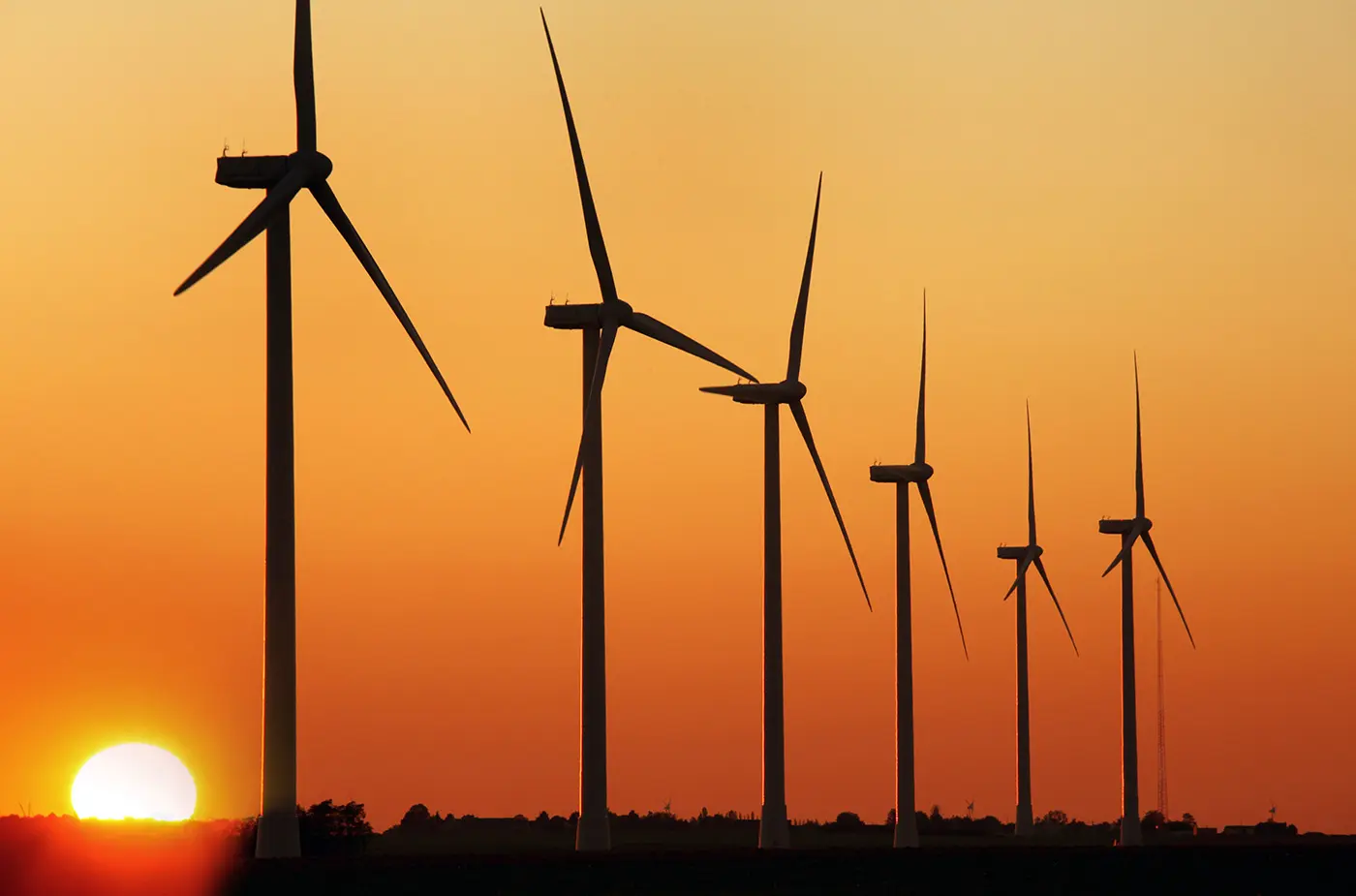 Wind-farm at sunset