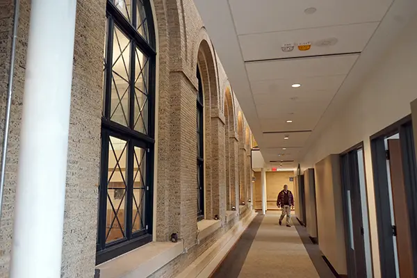 A view of the new hallway on back of Coburn Hall