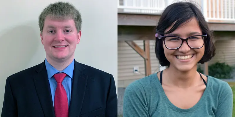 Alexander Hoefer, Biomedical Engineering student, and Sanskriti Sharma, Computer Engineering side by side in combined pictures smiling for the camera