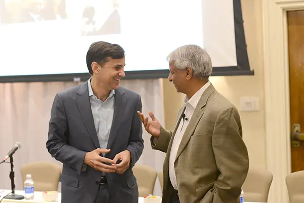 Johns Hopkins President Ronald Daniels chats with Desh Deshpande