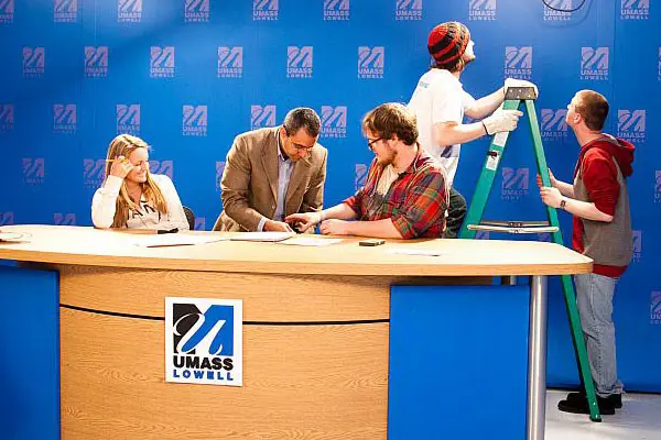 digital studies students in TV studio