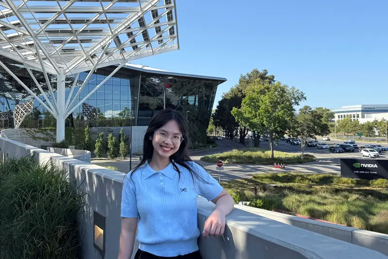 Jessica Vu poses outside of Nvidia’s Silicon Valley headquarters.