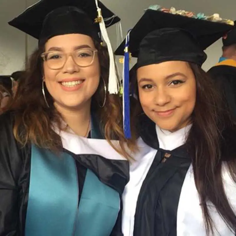Two students in graduation cap and gown
