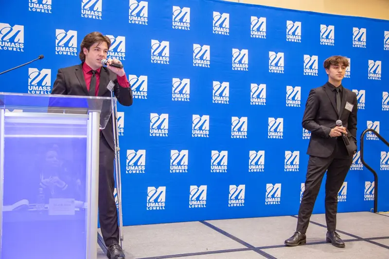 Team Sober Solutions pitching an idea to the audience and judges at the 2024 $50,000 Idea Challenge.
