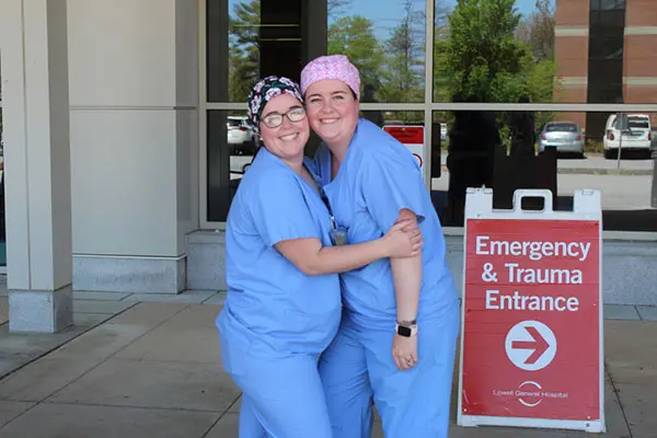 Katherine (left) and Elizabeth Conole are twin sisters who both work as nurses at Lowell General Hospital.