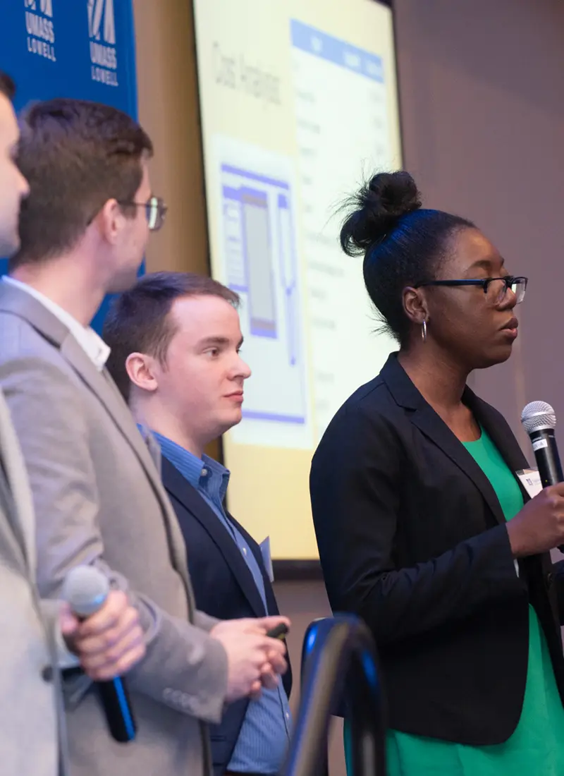 Use Cart team members Max Ushakov, Moya Alhayek and Daniel Falcone present at the DifferenceMaker Idea Challenge